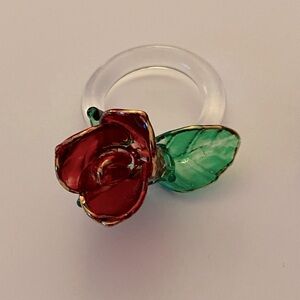 2 beautiful blown glass rose rings (bb)